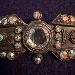 Vintage Style Metal Brooch with Colorful Rhinestones